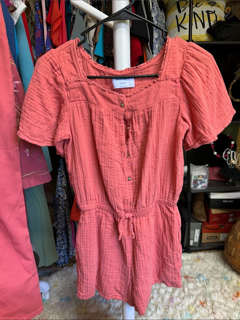 Old Navy Coral Short-Sleeve Cotton Romper